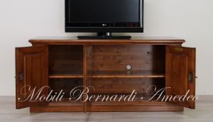 Credenza bassa - mobile Tv in noce massiccio da 150 cm con 3 ante arte povera